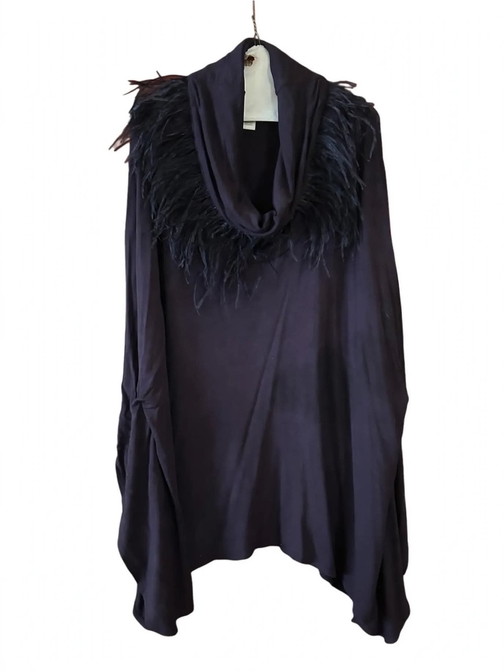 Chico Purple Feather-Trim Cowl Neck Women's Top